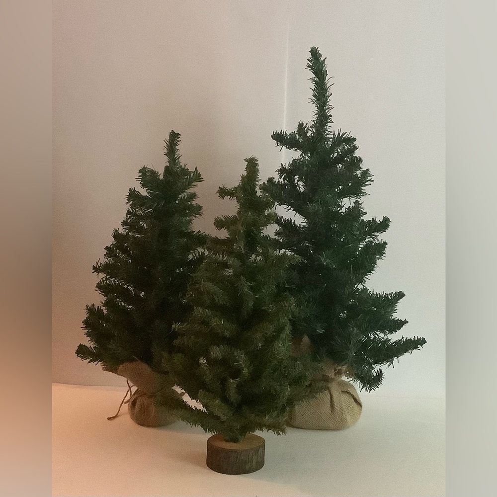 Mini Artificial Evergreen Tabletop Trees - Green- Lot of 3